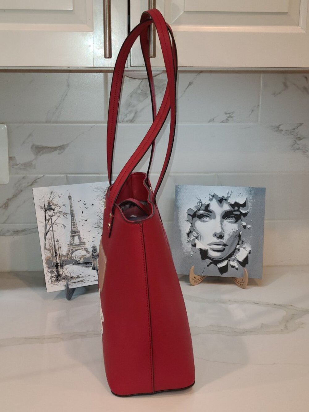 Karl Lagerfeld Paris Maybelle Tote Bag/Purse Choupette Cat Red Pristine - Picture 5 of 10